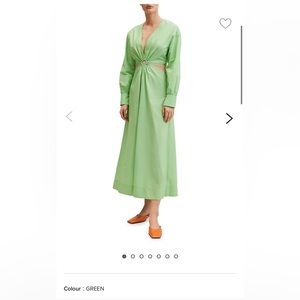 Mango long sleeve green cut-out dress in size S/US 4. NWT.